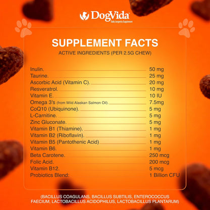 Daily Vitality Chews for Dogs, Omega-3 and Healthy Probiotics for Joint & Coat Support and Gut Health, Soft Chews Vitamins for Small, Medium, Large Breed Dogs