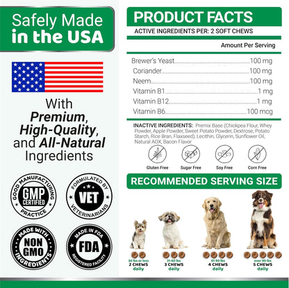 Flea and Tick Prevention for Dogs Chewables - 170 Treats - Natural Dog Flea and Tick Treatment Chewable Supplement - Oral Pills - All Breeds & Ages - Soft Chews - Made in USA - Bacon Flavor