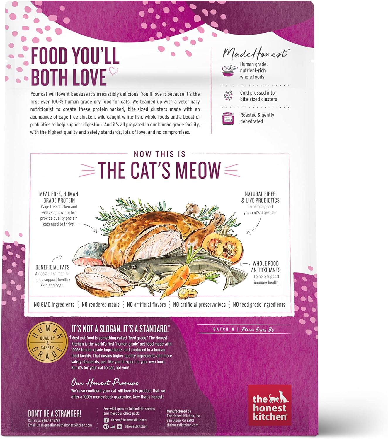 The Honest Kitchen Whole Food Clusters Grain Free Chicken & Fish Dry Cat Food, 1 lb Trial Pouch