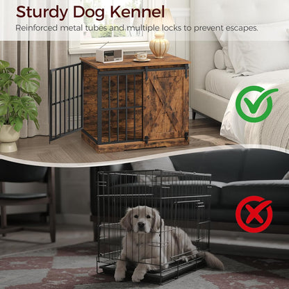 31.5" Cat Litter Box Enclosure and 31.5" Dog Crate Furniture Bundle, Hidden Litter Box Furniture with Divider, Heavy Duty Dog Kennel for Small Dogs, Indoor Pet House, CWHR2501Z-DCHR8001