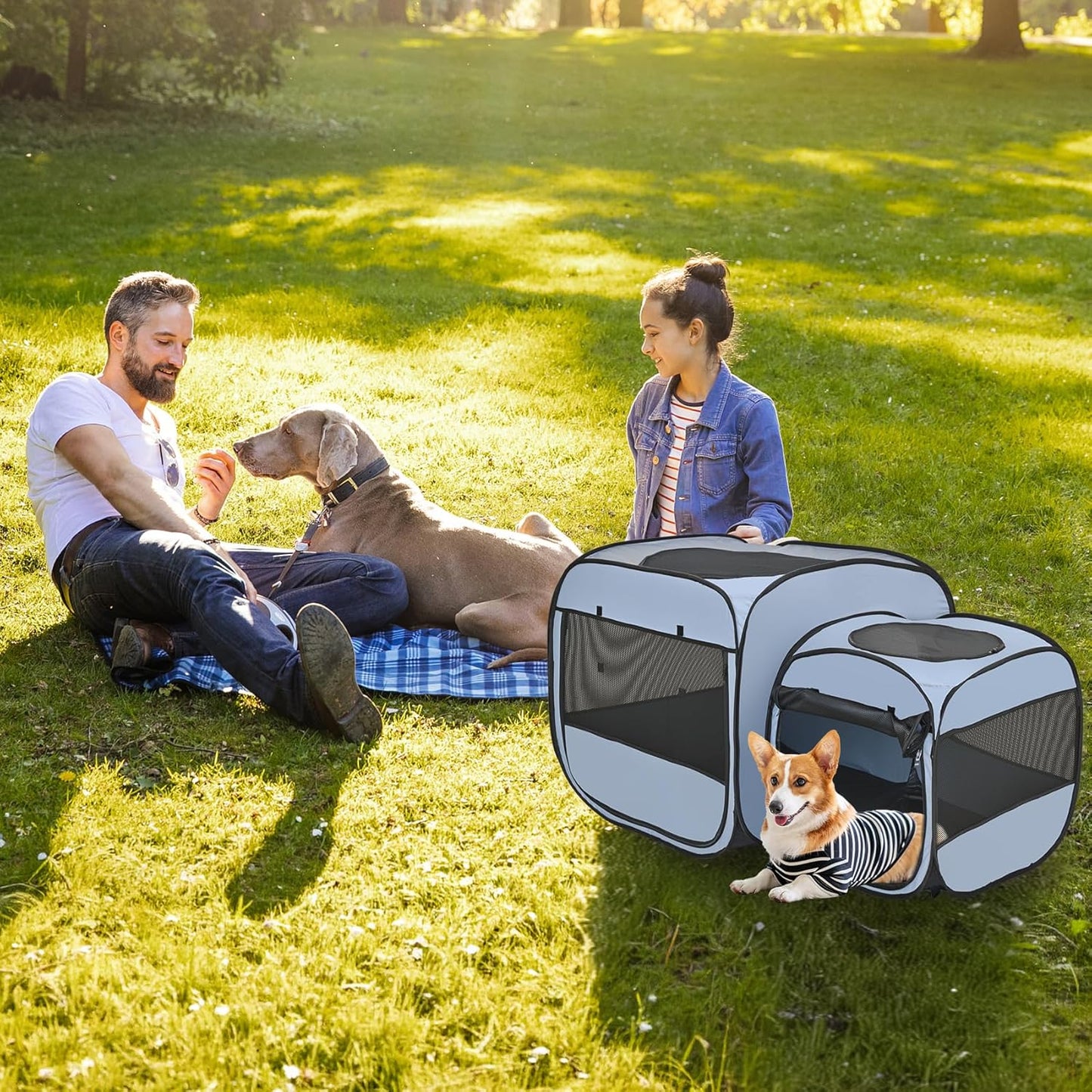 EighteenTek 2-in-1 Portable Cat Playpen, Pop up Large Kitten Playpen, No Assembly Need, Pet Cat Dog Tent Crates Kennel Cage, Cats Enclosure for Dog and Puppy Indoor Outdoor(No Divider, Unified Space)