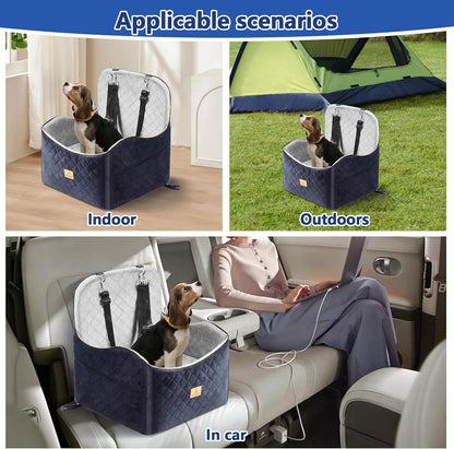 Dog Car Seat for Small/Medium Dogs, Dog Booster with Thick Memory Foam Two Layers of Elevated Cushion, Fully Detachable and Washable, Pet Booster Seat for Travel Accessories
