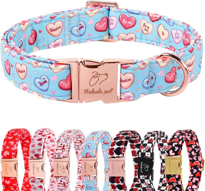 Valentines Dog Collar for Large Dogs - Cute Blue Heart Pattern Puppy Collar Sweet Valentine Adjustable Heavy Duty Pet Collar with Metal Buckle L