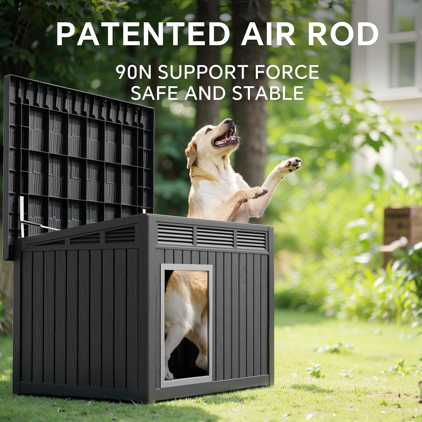 DRATO Large Dog House Outdoor for Indoor with Weatherproof & Removable Roof,Fits Small to Large (Black, 42.87 * 32.95 * 31.61'')