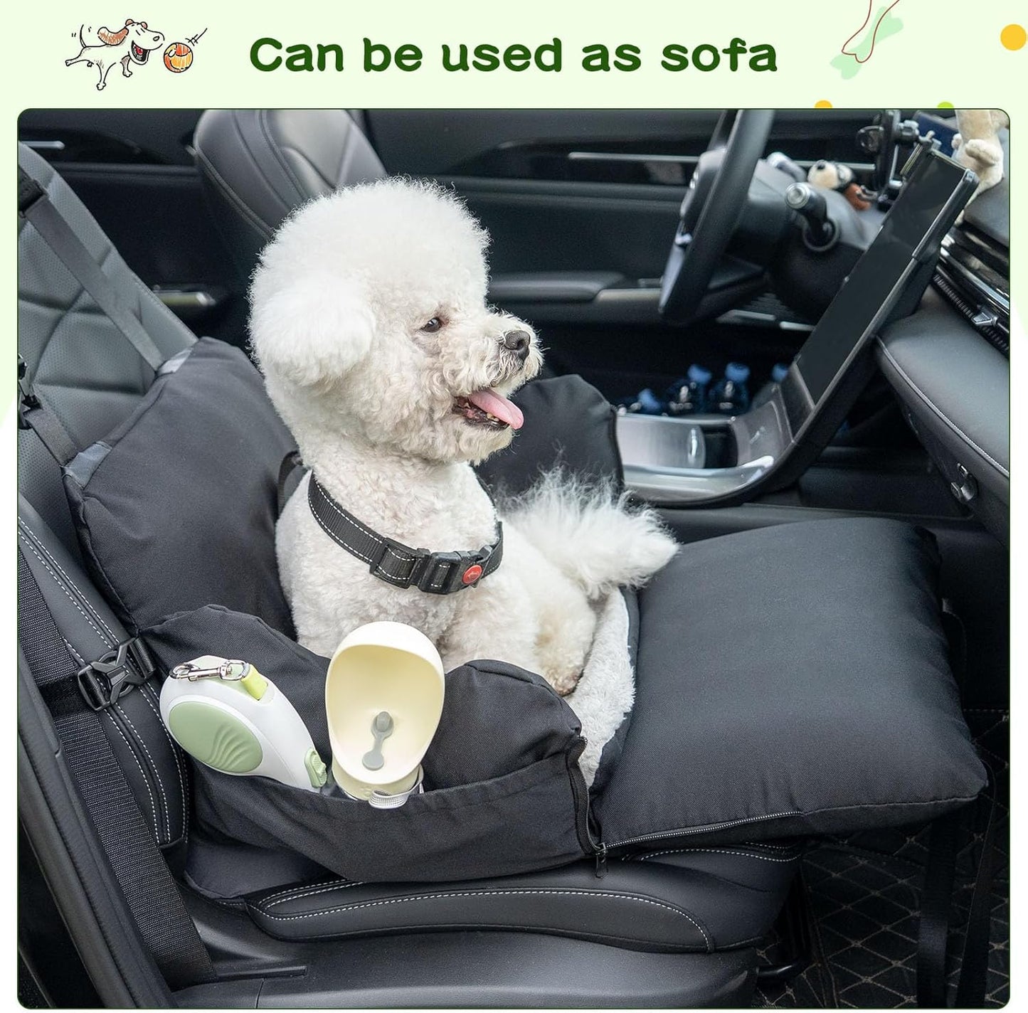 VVICOGARD Dog Car Seats for Small Dogs, Removable Airbag Design Black Washable Pet Booster Seat with Thick Cushion, Travel Doggie Bed Carseat for Small Dog Up to 33 lbs