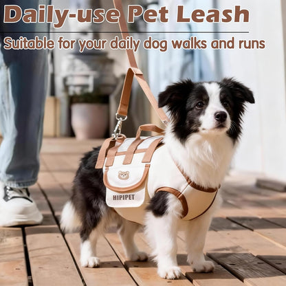 Dog Sling Backpack Carriers - Adjustable Pet Lift Harness Gear, Breathable Dogs Carrying Lifting with Traction Leash Shoulder Straps and Treat Bag for Walking Hiking Travel (M, 8-13lbs)