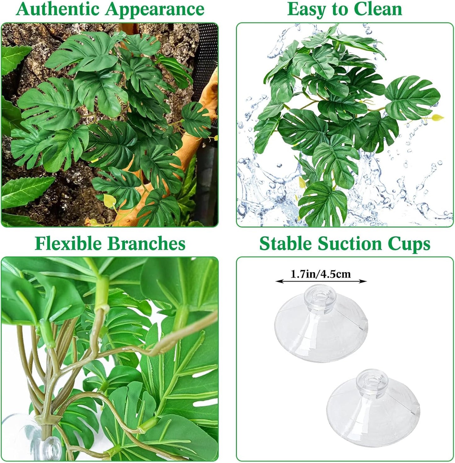 VCEPJH Reptile Bark Bedding,1 LB Natural Cork Bark for Geckos and 2 Pcs Plants with Suction Cup Amphibian Habitat Decor for Bearded Dragon, Lizard, Snake