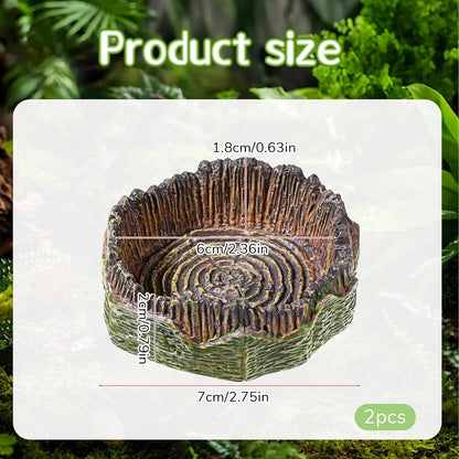 Small Reptile Food Dish, 2 PCS Reptile Water Dish Food Bowl Reptiles Feeding Foods Resin Terrarium Bowl for Bearded Dragon Gecko Frog Snake Chameleon Tortoise