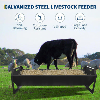 Heavy Duty 45" Steel Livestock Feeding Trough - 22 Gallon Large Capacity Feeder for Horses, Goats, Sheep, Cattle, Cows, Alpacas - Durable Hay & Water Trough for Barn or Stable Use - Black