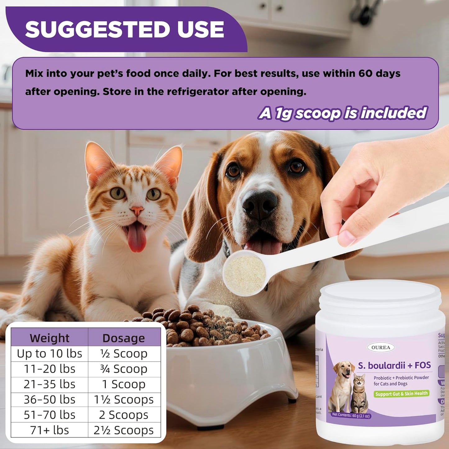 S.boulardii + FOS Pet Probiotic Powder for Dogs & Cats, 6.7 Billion CFU, Gut & Immune Support, Loose Stool & Digestive Upset Relief, Improves Stool Consistency, Skin Health, Veterinarian Recommended