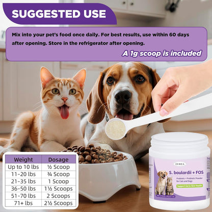 S.boulardii + FOS Pet Probiotic Powder for Dogs & Cats, 6.7 Billion CFU, Gut & Immune Support, Loose Stool & Digestive Upset Relief, Improves Stool Consistency, Skin Health, Veterinarian Recommended