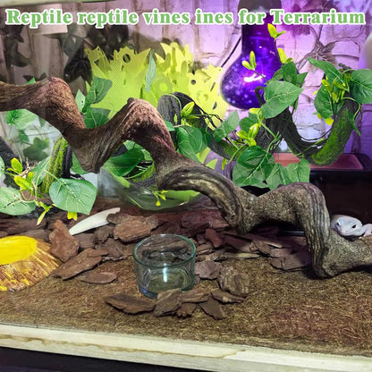 VCEPJH Medium Reptile Vines Thick Terrarium Plants 70 Inches Long Flexible Climbing Branch with Leaves Snake Tank Accessories Greenery Habitat Decor for Bearded Dragon Chameleon Gecko Lizard (Black)