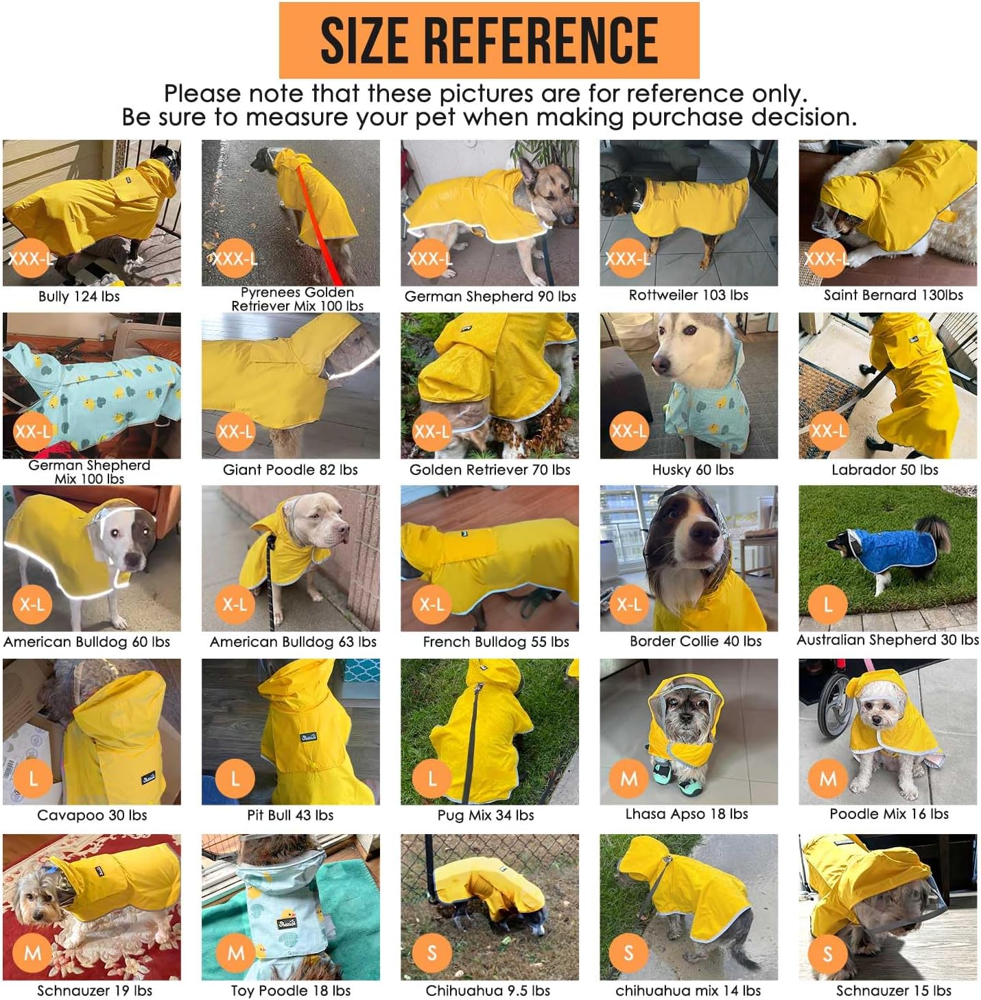 Lukovee Dog Raincoat, Adjustable Dog Rain Jacket with Clear Hooded Double Layer for Large Medium Small Dogs Puppies, Waterproof Rain Coat Poncho with Reflective Storage Pocket & Rim (Yellow,M)