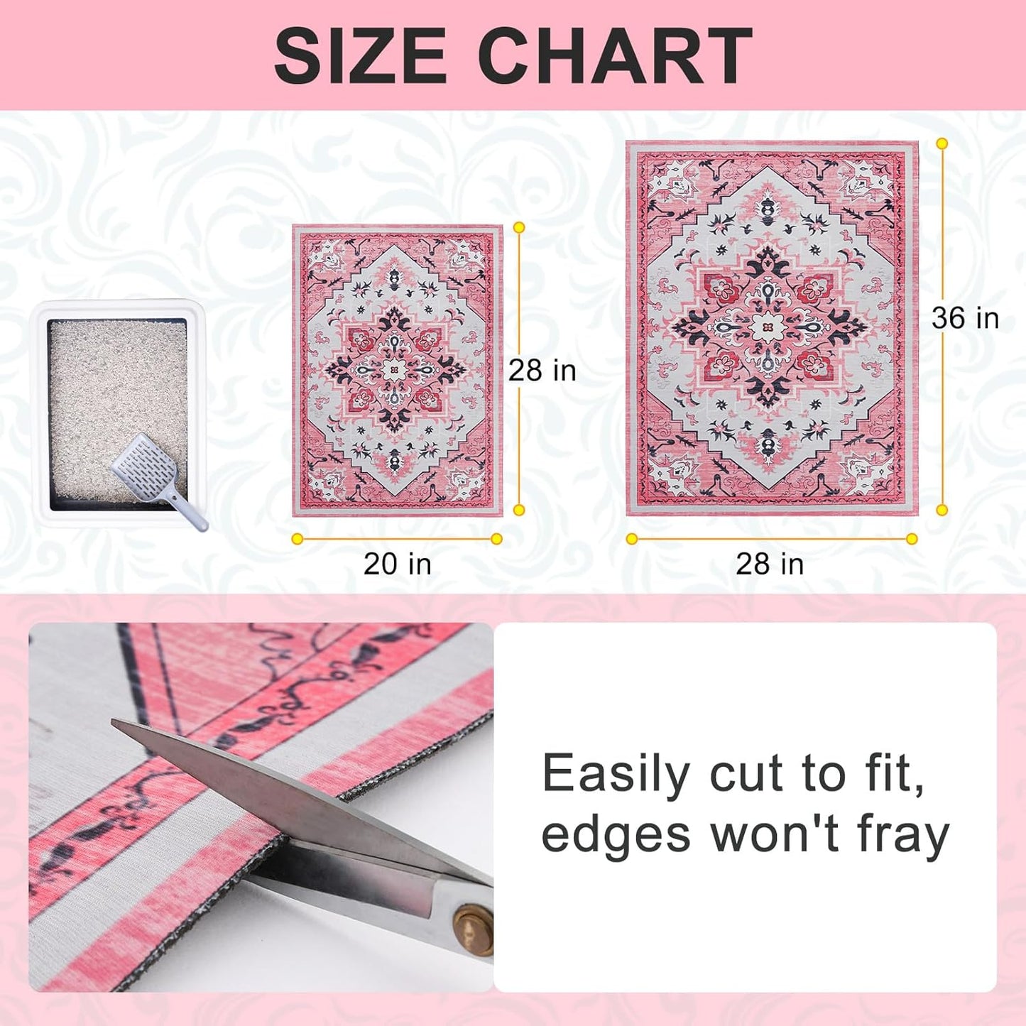 BEAUTYZOO Cat Litter Mat Litter Trapping Mat, 28"x 36" Large Litter Box Mat, Waterproof Kitty Litter Mat, Non-Slip Litter Rug Mats Pads for Floor Scatter Control, Soft on Paws & Easy to Clean, Pink