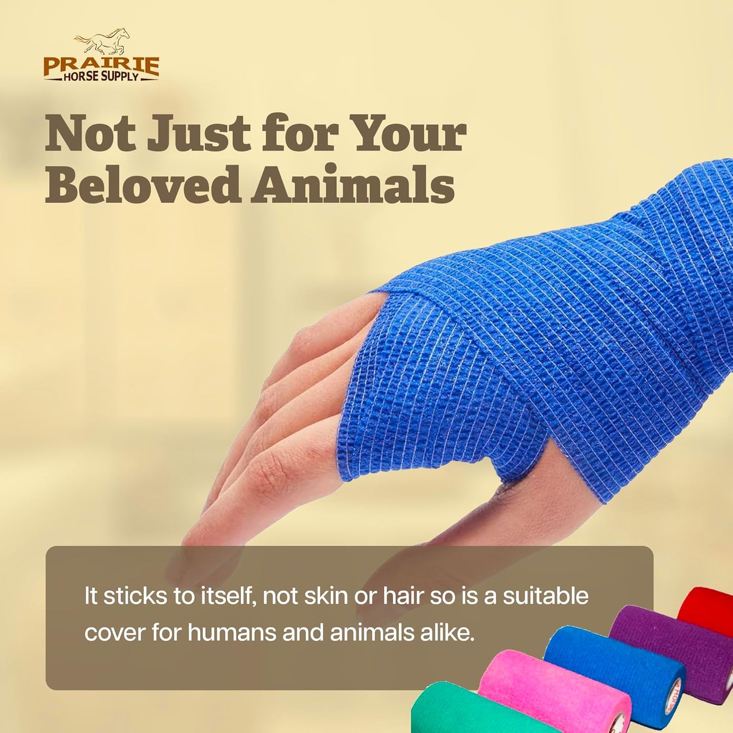 Prairie Horse Supply 24 Rolls Assorted Self Adhesive Bandage Wrap 4 Inch Elastic Cohesive Vet Tape for First Aid, Medical, Sport & Animals Wound