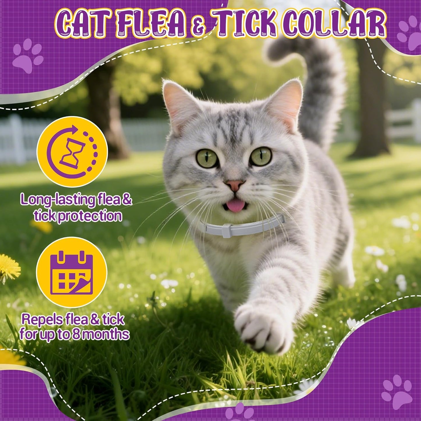 4 Pack Flea & Tick Collar for Cats - 8 Months Long-Lasting Protection and Prevention, Adjustable Cat Flea and Tick Collar