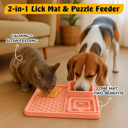 Cat & Dog Lick Mat with Suction Cups - 2-in-1 Silicone Lick Pad & Puzzle Feeder - Pet Food Mat for Anxiety Relief & Boredom - BPA-Free & Dishwasher Safe - Rose