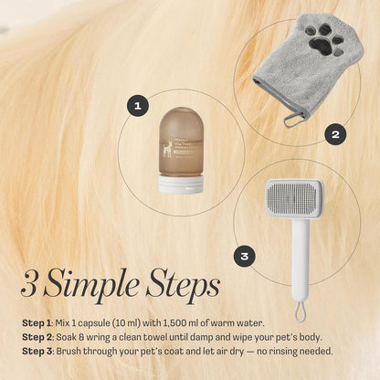 Dog Rinse-Free Towel Cleanse Shampoo & Conditioner with Bath Mitt – Sensitive Skin, Stress & Itch Relief Gentle Leave-in Serum – 98.65% Naturally Derived, Hydrate & Deodorize – 8 × 10ml