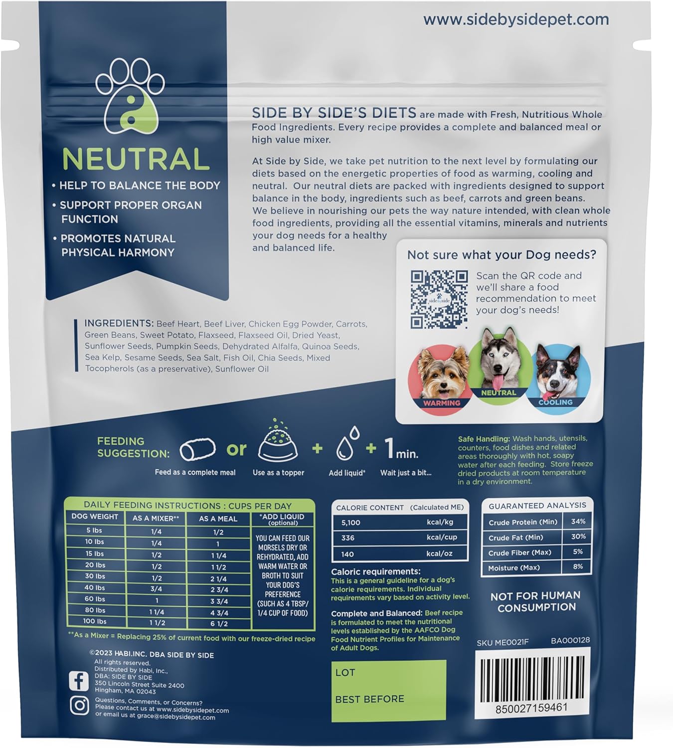 Side by Side Beef Morsels - Neutral Freeze-Dried Dog Food & Dog Food Topper for All Breeds - Made with Nutrients & Whole Raw Ingredients - No Artificial Additives or Fillers, USA Made (18 oz.)