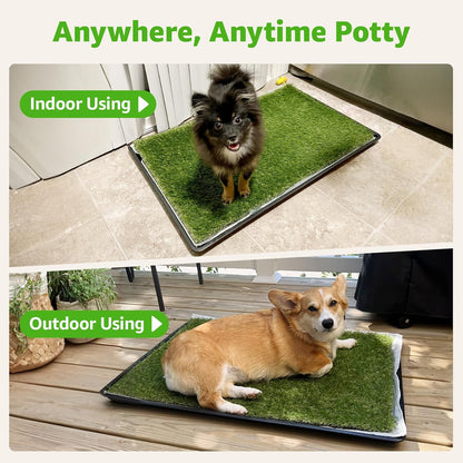 Dog Grass Large Potty Patch, Dog Litter Boxes Artificial Grass Bathroom Turf for Pet Training, Washable Puppy Pee Pad, Perfect Indoor/Outdoor Portable Potty Pet Loo (Tray system-35"X22.6")