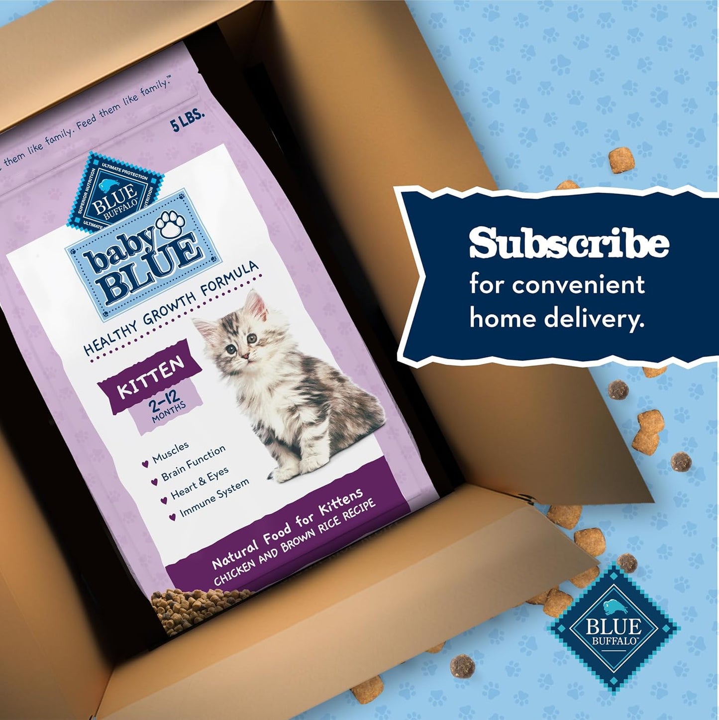 Blue Buffalo Baby Blue Natural Dry Food for Kittens, Healthy Growth Formula with DHA, Chicken and Brown Rice Recipe, 5-lb Bag