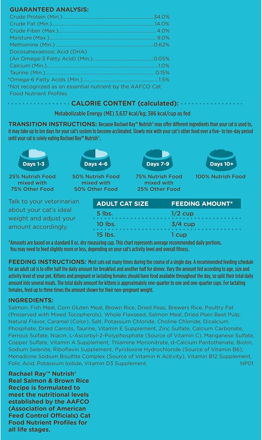 Rachael Ray Nutrish Salmon & Brown Rice 14 Pounds Dry Cat Food + Ocean Lovers Variety Pack 2.8 Ounce (Pack of 12) Wet Cat Food Bundle