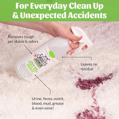 SKOUT'S HONOR Pet Stain and Odor Remover - Powerful Cleaner for Dog Urine, sweat, and other messes, Destroys and Removes Odor and Stain Molecules, Eco-Friendly Formula for Carpets and Home, 35oz