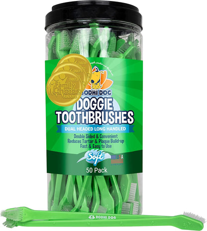 Bodhi Dog Dual-Headed Toothbrush for Dogs & Cats - Soft Bristles for Gentle Pet Dental Care - Puppy & Adult Teeth Cleaning - Easy-to-Use Design for Healthy Gums & Fresh Breath (50 Count)