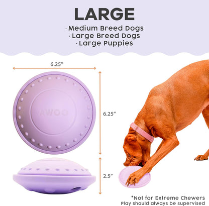 Awoo Flying Saucer Toy - 3-in-1 Silicone Dog Treat Puzzle, Lick Mat and Slow Feeder - for Wet and Dry Food - Dishwasher Safe Pet Toy - Enrichment Game for Dogs from 30 to 90 lbs - Large (Lavender)