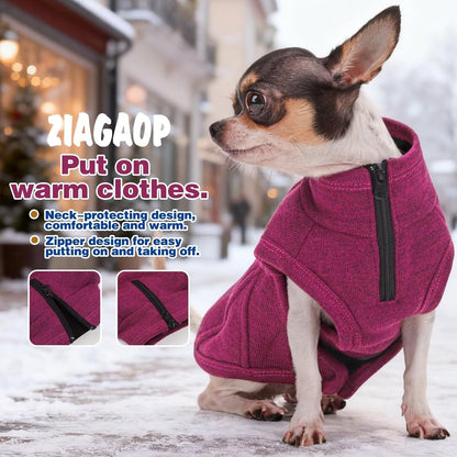 Warm Knit Dog Vest with Fleece Lining – Cold Weather Pet Jacket with Zipper Harness Opening, Adjustable Neck, Cozy and Stylish Year-Round Sweater. Purple M