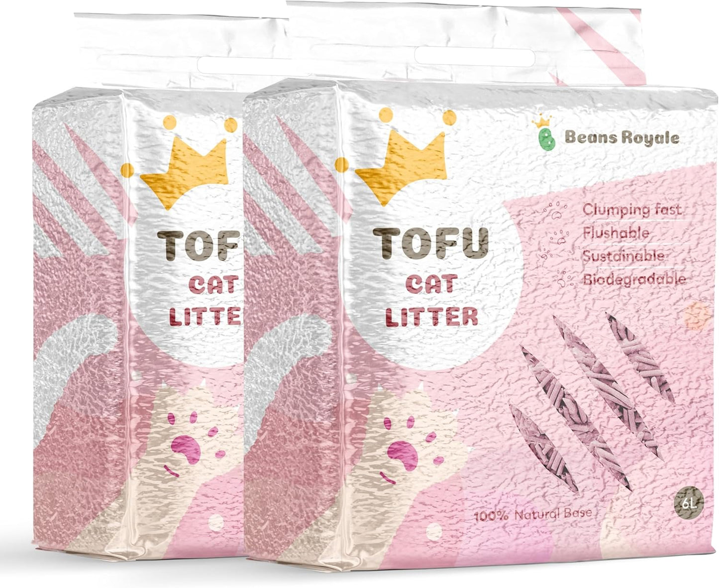 2pcs Pack (6L x 2) Tofu Cat Litter, Clumping Kitty Litter, Flushable,Pea Fiber,Dust Free, Odor Control, Low Tracking, Lightweight (Peach)