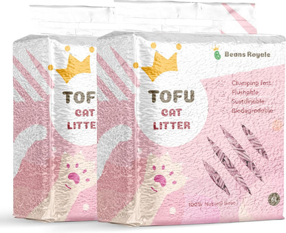 2pcs Pack (6L x 2) Tofu Cat Litter, Clumping Kitty Litter, Flushable,Pea Fiber,Dust Free, Odor Control, Low Tracking, Lightweight (Peach)