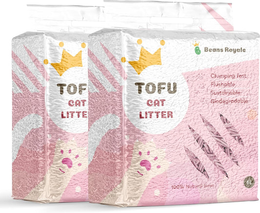 2pcs Pack (6L x 2) Tofu Cat Litter, Clumping Kitty Litter, Flushable,Pea Fiber,Dust Free, Odor Control, Low Tracking, Lightweight (Peach)