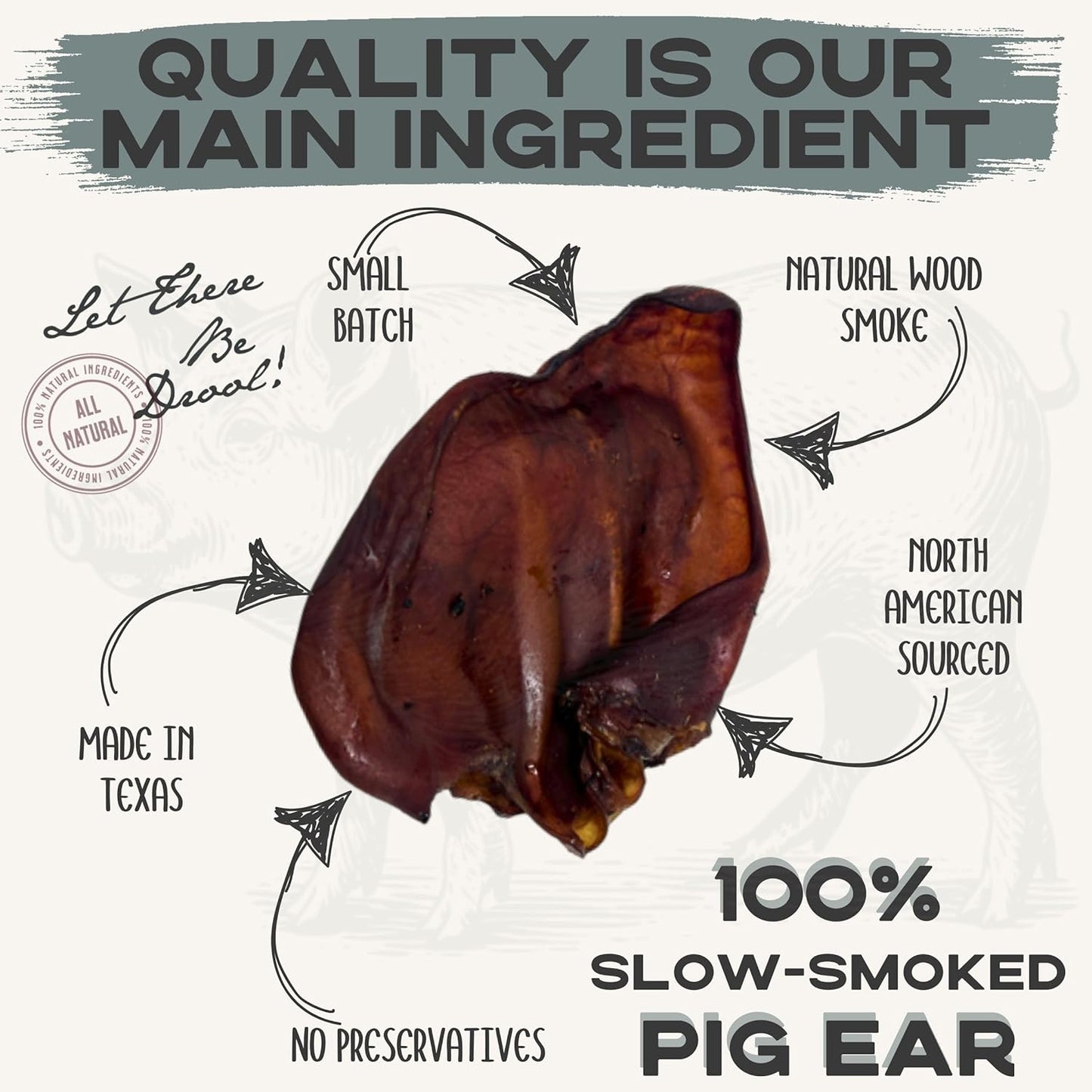 JACK'S PREMIUM Natural Pig Ears for Dogs - Large Ears - Made in The USA Wood Smoked, Preservative Free Dog Chew - Ideal for Small, Medium, and Large Dogs (12, Whole Pig Ear)