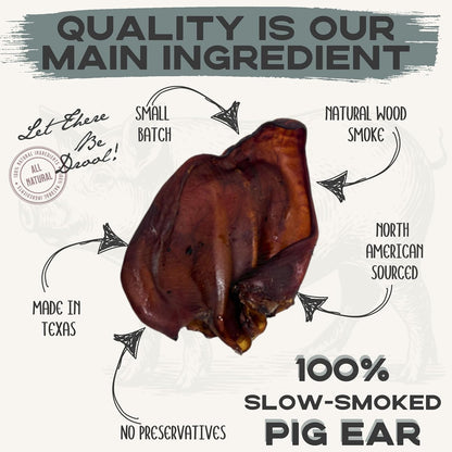 JACK'S PREMIUM Natural Pig Ears for Dogs - Large Ears - Made in The USA Wood Smoked, Preservative Free Dog Chew - Ideal for Small, Medium, and Large Dogs (12, Whole Pig Ear)