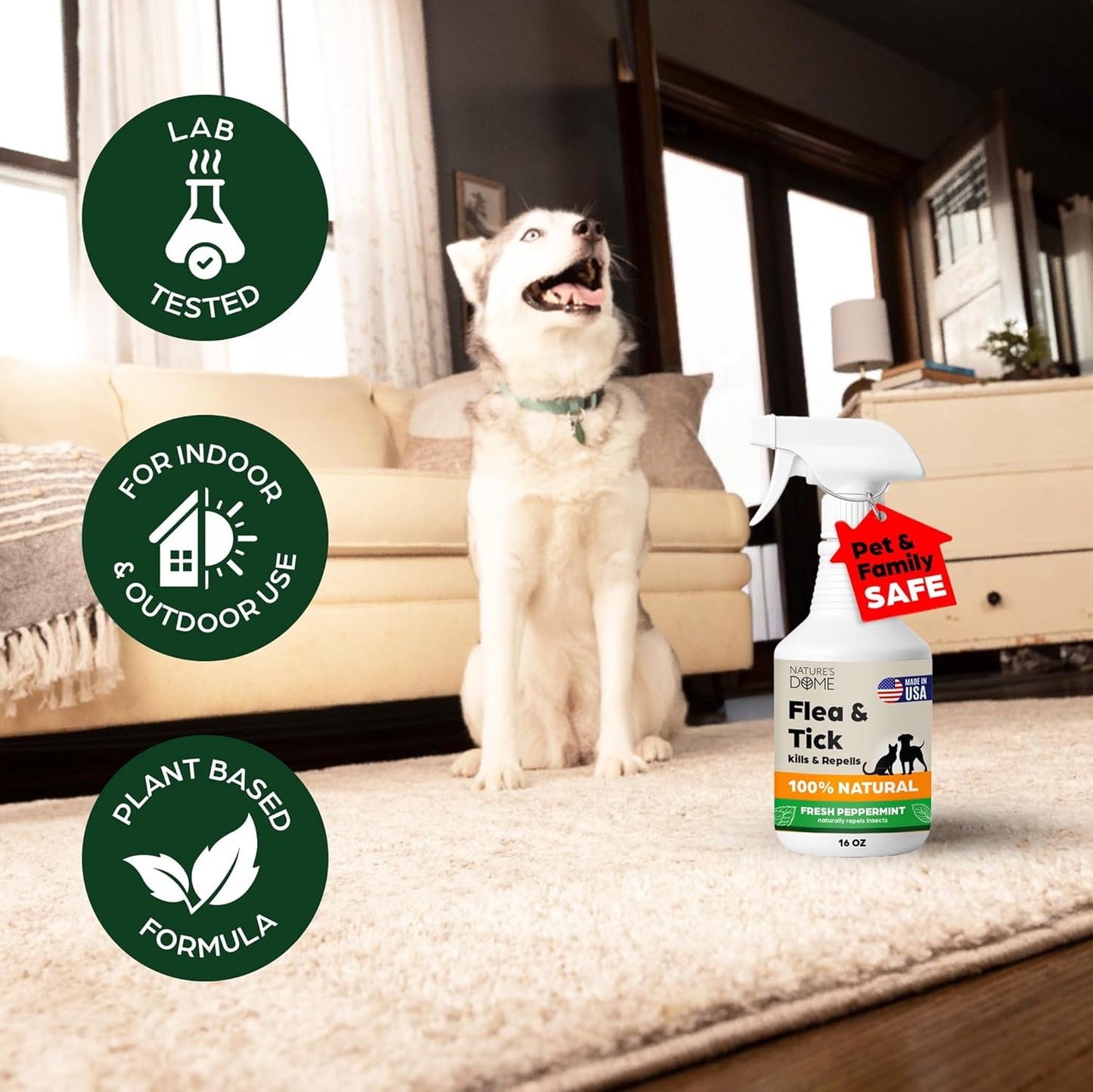 Nature’s Dome Flea & Tick Starter Kit – Makes 3 Bottles (16 oz Each) – Plant-Based, Eco-Friendly Formula – Kills & Repels Fleas, Ticks, Larvae & Eggs – Safe for Pets, Kids & Plants
