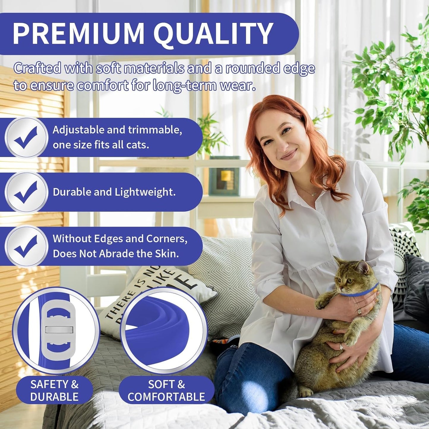 4 Pack Flea Collar for Cats, 32 Months Flea and Tick Prevention for Cat, Waterproof & Natural Cat Flea and Tick Treatment, Adjustable for Cats Kittens(Blue&Pink)