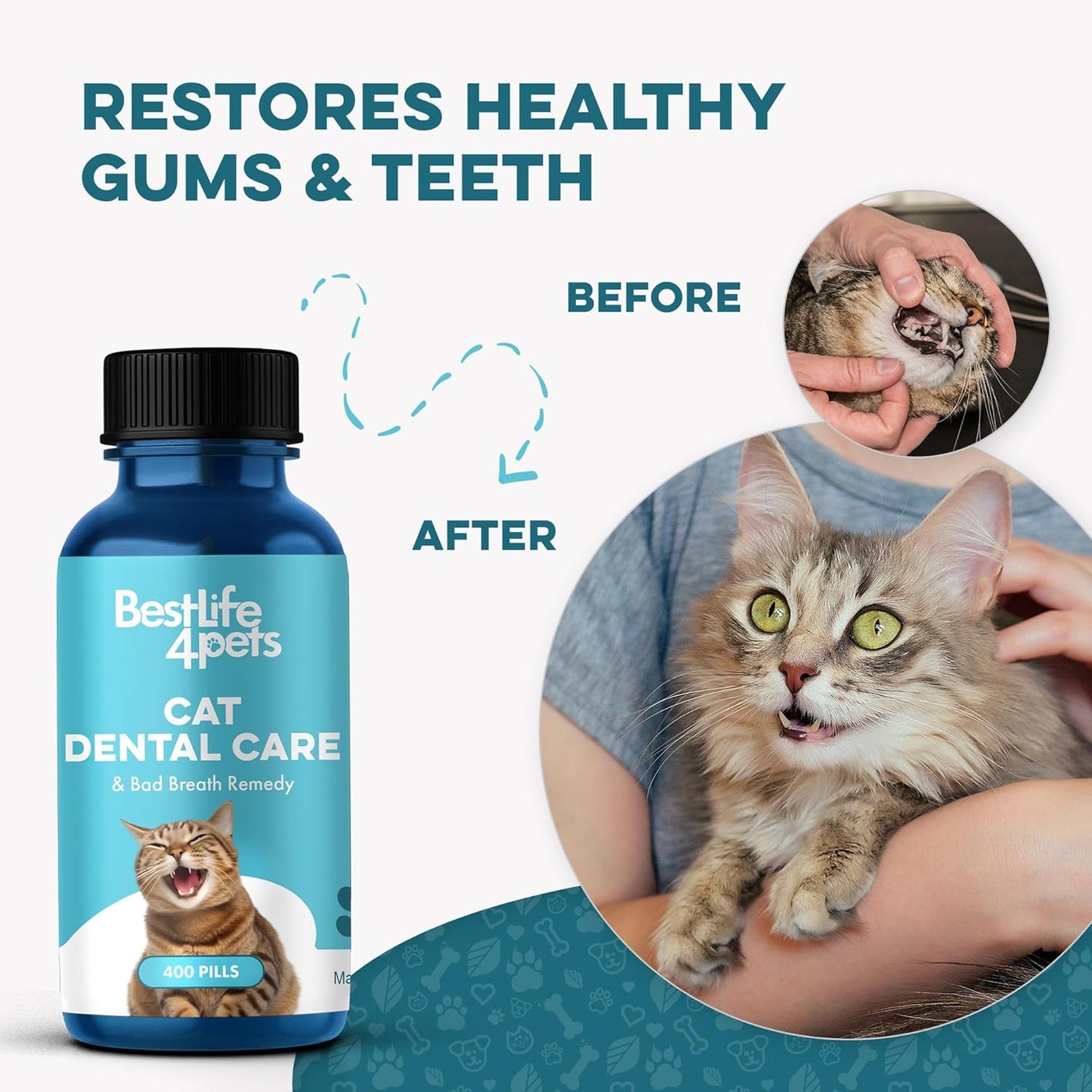 Cat Dental Care Supplement for Bad Breath, Tartar & Gum Support - Natural Cat Teeth Cleaning Oral Tablets Provide Eating & Gum Comfort, Teeth Wellness and Plaque Control, Tiny Dissolvable 400 Pills