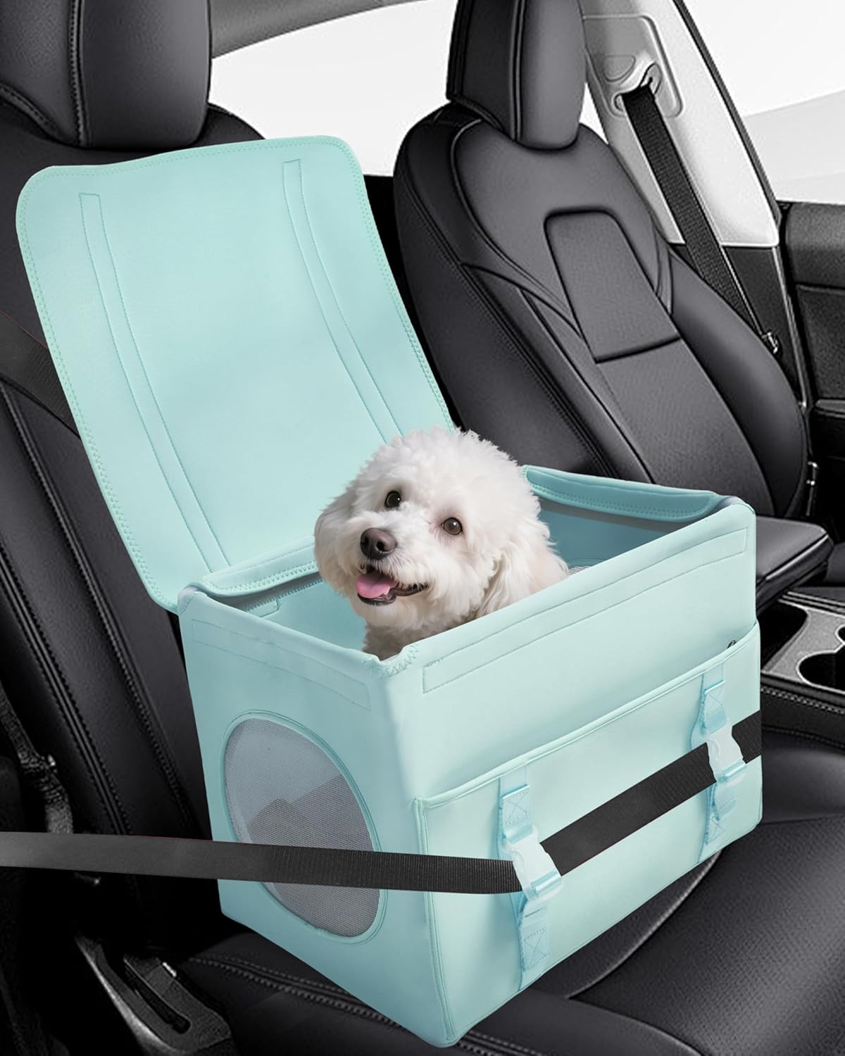 Dog Car Seat for Small Dogs Under 13 lbs Pet Booster Seat with Storage Pocket Foldable Travel Car Bed for Puppy or Cat（Green）