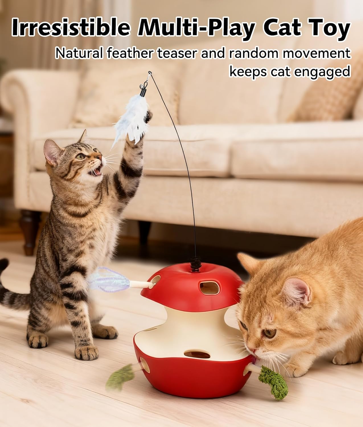 Joytale Interactive Cat Toys for Indoor Cats, Electric Whack A Mole Cats Christmas Toy Self Play Automatic, 2-Level with 10 Holes, Smart Sensor, Feather Teaser, Rechargeable for Kitten Adult, Red