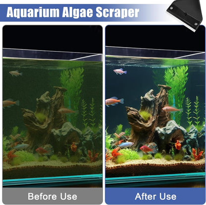 Algae Scraper for Glass Aquariums, Stainless Steel Fish Tank Cleaner Tool with 10 Blades, 25.6" Adjustable Handle Aquarium Glass Cleaning Accessories