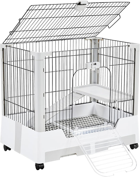 Yaheetech 30'' Small Animal Cage 2-Level Open Top Rabbit Cage on Wheels with Pull-Out Tray for Guinea Pig, Ferret, Chinchilla, Kitten, Bunny Small Animal Hutch, 30'' W × 20'' D × 27'' H