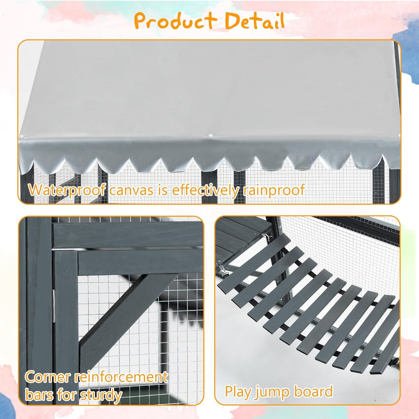KEIKI 6x4.6 FT Wooden Large Cat House Outdoor Catio Kitty Enclosures with 2 Doors,Platforms,Resting Box,Peaked Roof