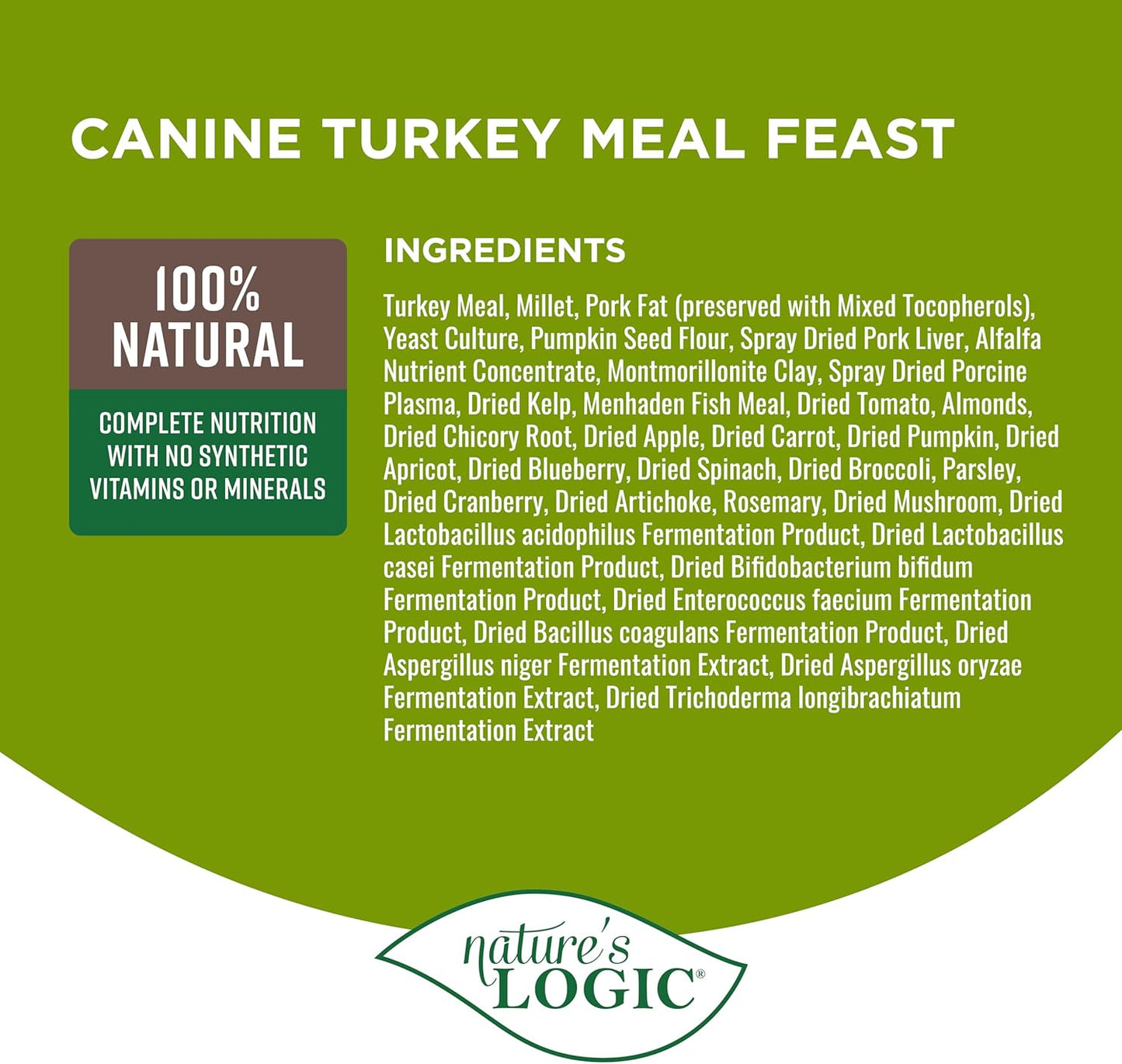 Nature's Logic Dry Dog Food - 100% Natural - No Synthetics - for All Ages, Sizes, Breeds - Free from Common Allergens, High Protein - Turkey Meal Feast, 13lbs
