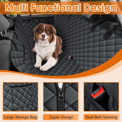 Waterproof Dog Car Seat Cover for Back Seat - Durable, Scratch Proof Pet Hammock with Nonslip Design & Storage Pockets, Fits Cars, SUVs, Trucks- S, Black