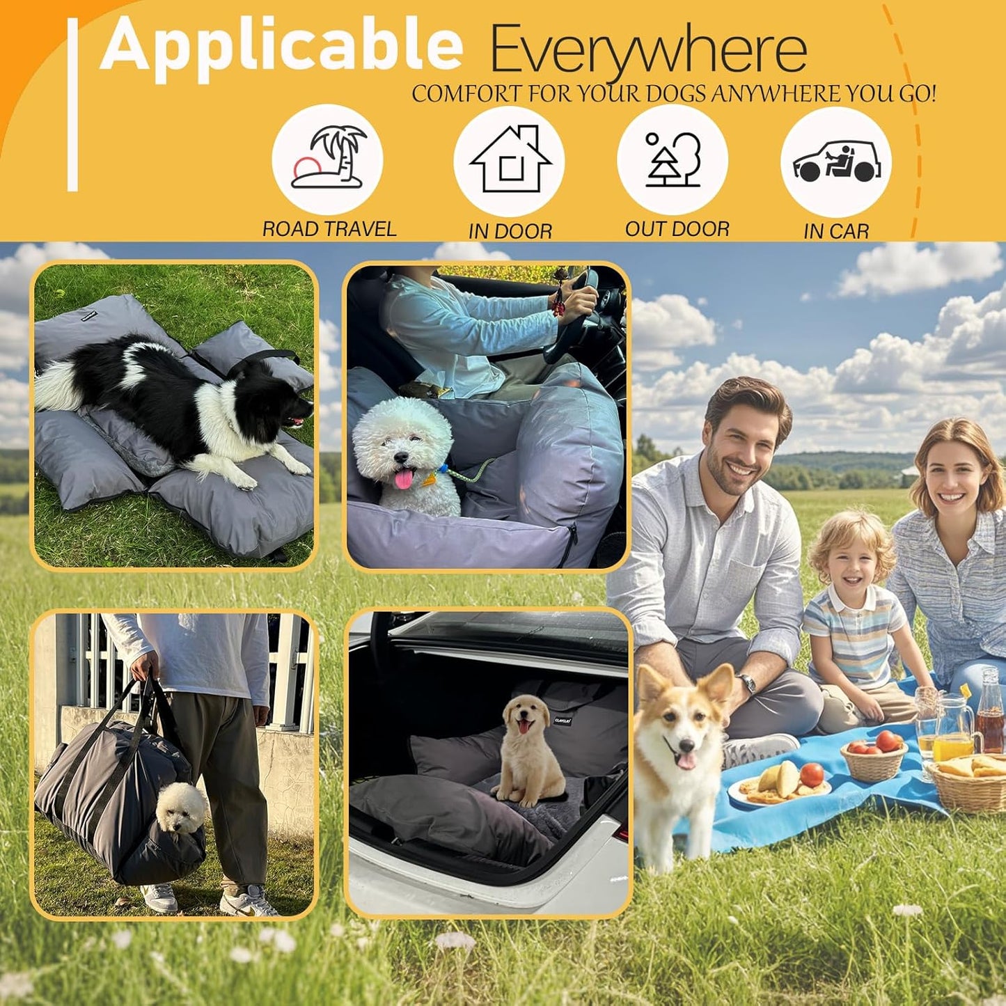 Dog Car Seat for Small Dogs - Soft Booster Seat with Safety Strap, Waterproof & Washable Pet Travel Carrier Bed, Portable Puppy Carseat with Storage for Car Travel Comfort