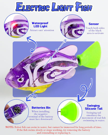 Cat Pool Toy with 3 LED Electric Fish, Robotic Swimming Fish with Flashing Lights-Foldable Cat Pool Proof Kitten Water Play Mat for Indoor Cats Fun Bath & Exercise fishToy 12” Toy （Blue）