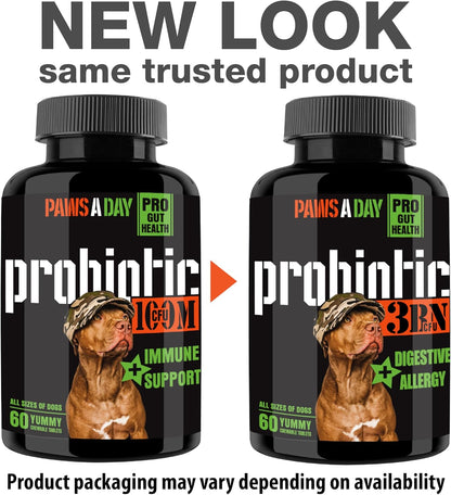 Army Soldier Owned Dog Probiotics for Yeast, Itchy Skin & Itchy Ears, Dog Allergy Relief, Digestive Health, Occasional Diarrhea & Immune Support, 3 Billion CFU, 60 Yummy Chewables
