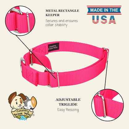 Country Brook Petz - Martingale Dog Collar - Heavy-Duty Training Collar with No Buckle - Service Dog Collar for All Pups - 10+ Warm Colors (Hot Pink, 1 Inch, Medium)
