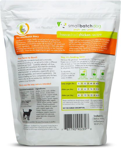 smallbatch Pets Freeze Dried Raw Dog Food, Chicken Recipe, 25 oz, Organic High Protein Dog Food, Grain Free, Made in The USA, Humanely Raised Meat, Single Protein, for Picky Eaters, Hydrate & Serve